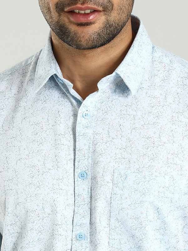 Indian Terrain Men's Regular Fit Full Sleeve Tropical Print Blue Shirt